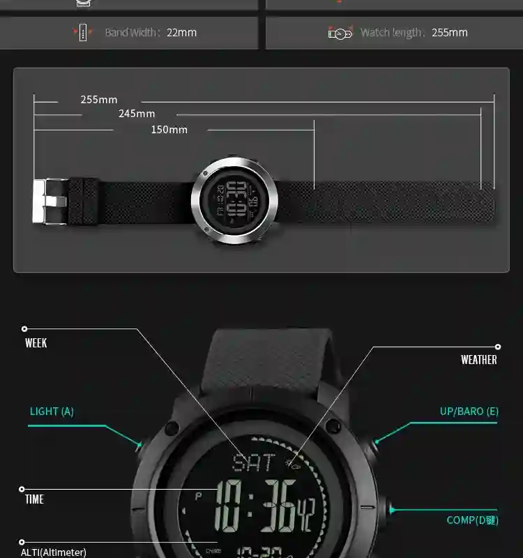 SKMEI 1427 Fashion Military Waterproof Men Digital Watch Electronic Mens Wristwatch Male Sport Compass Weather Clock 1418 Reloj