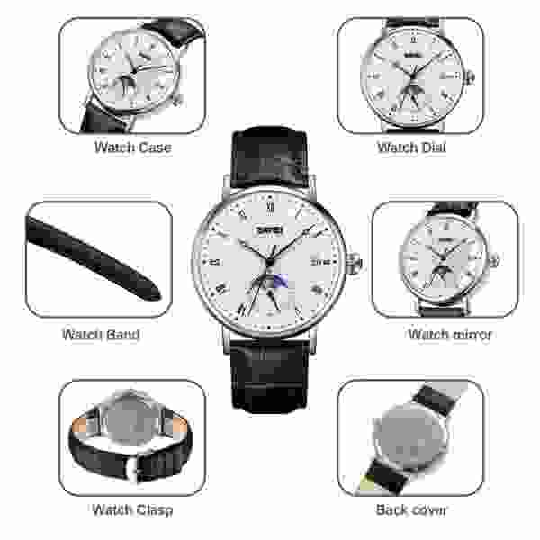 SKMEI 9308 Men Quartz Watch Hour Markers Sun Moon Stars Date Calendar Waterproof - Image 4