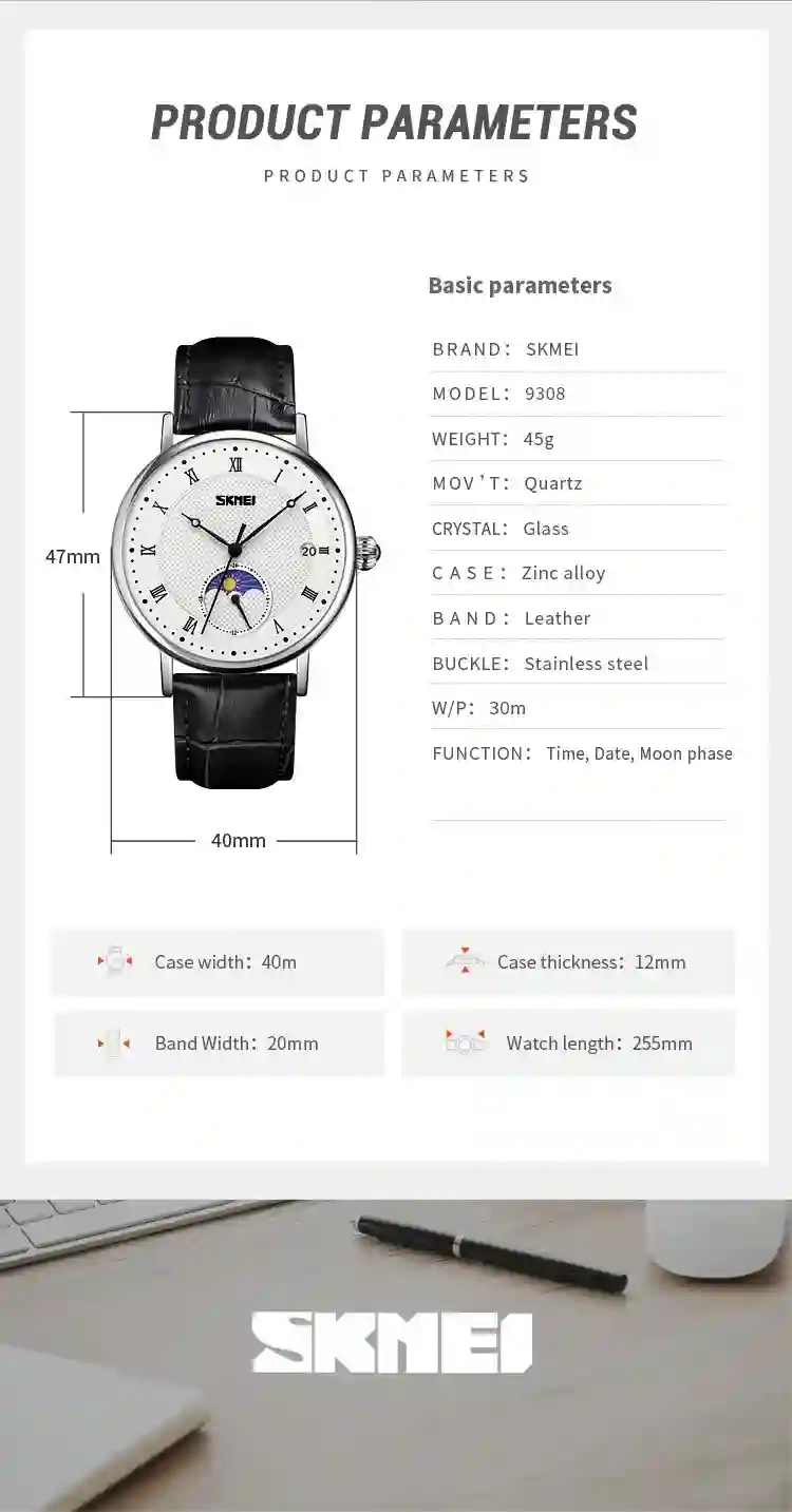 SKMEI 9308 Men Quartz Watch Hour Markers Sun Moon Stars Date Calendar Waterproof Men's Wrist Watches Male Clock reloj hombre2061