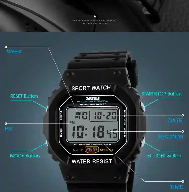 SKMEI 1134 Digital Sport Men's Watches Waterproof Military Watch Alarm Calendar Male Electronic Clock relogio masculino 1628