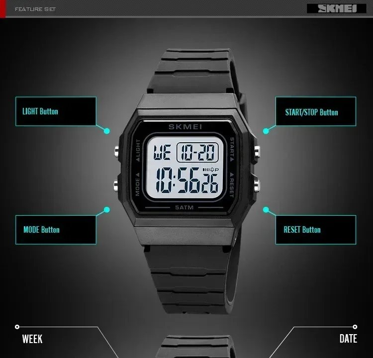 SKMEI 1683 Luxury Waterproof Mens Watches Electronic Sports Simple Stopwatch Wristwatches for Men Women Girl Relogio Masculino