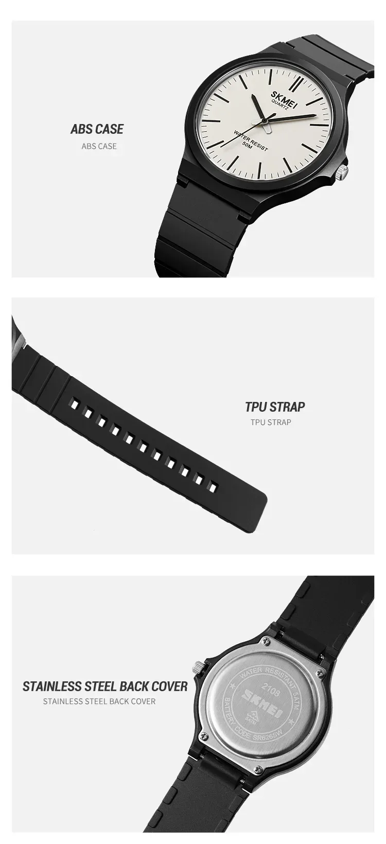 SKMEI 2108 Mens Simple Waterproof Watches Casual Sports Quartz Men Wristwatches Male Shockproof Time Date Clock reloj hombre