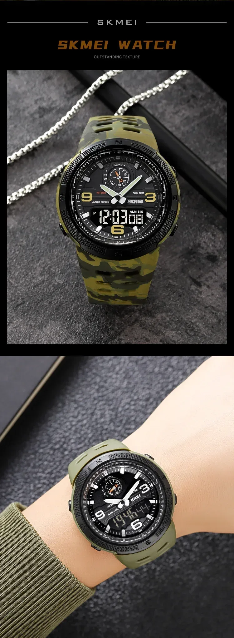 SKMEI 1655 Sport Digital Watch for Men Dual Display Waterproof Student Exploration Electronic Mens Wristwatches Back Light 1251