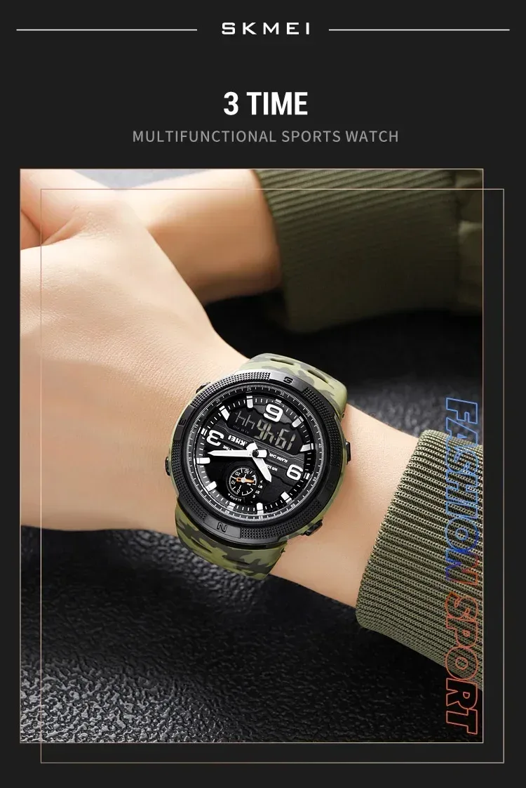 SKMEI 1655 Sport Digital Watch for Men Dual Display Waterproof Student Exploration Electronic Mens Wristwatches Back Light 1251