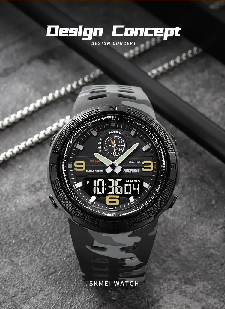 SKMEI 1655 Sport Digital Watch for Men Dual Display Waterproof Student Exploration Electronic Mens Wristwatches Back Light 1251
