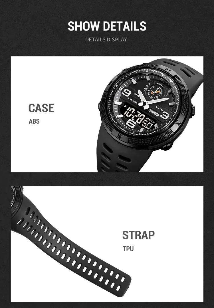 SKMEI 1655 Sport Digital Watch for Men Dual Display Waterproof Student Exploration Electronic Mens Wristwatches Back Light 1251