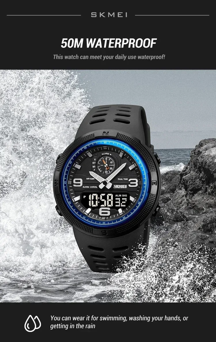 SKMEI 1655 Sport Digital Watch for Men Dual Display Waterproof Student Exploration Electronic Mens Wristwatches Back Light 1251