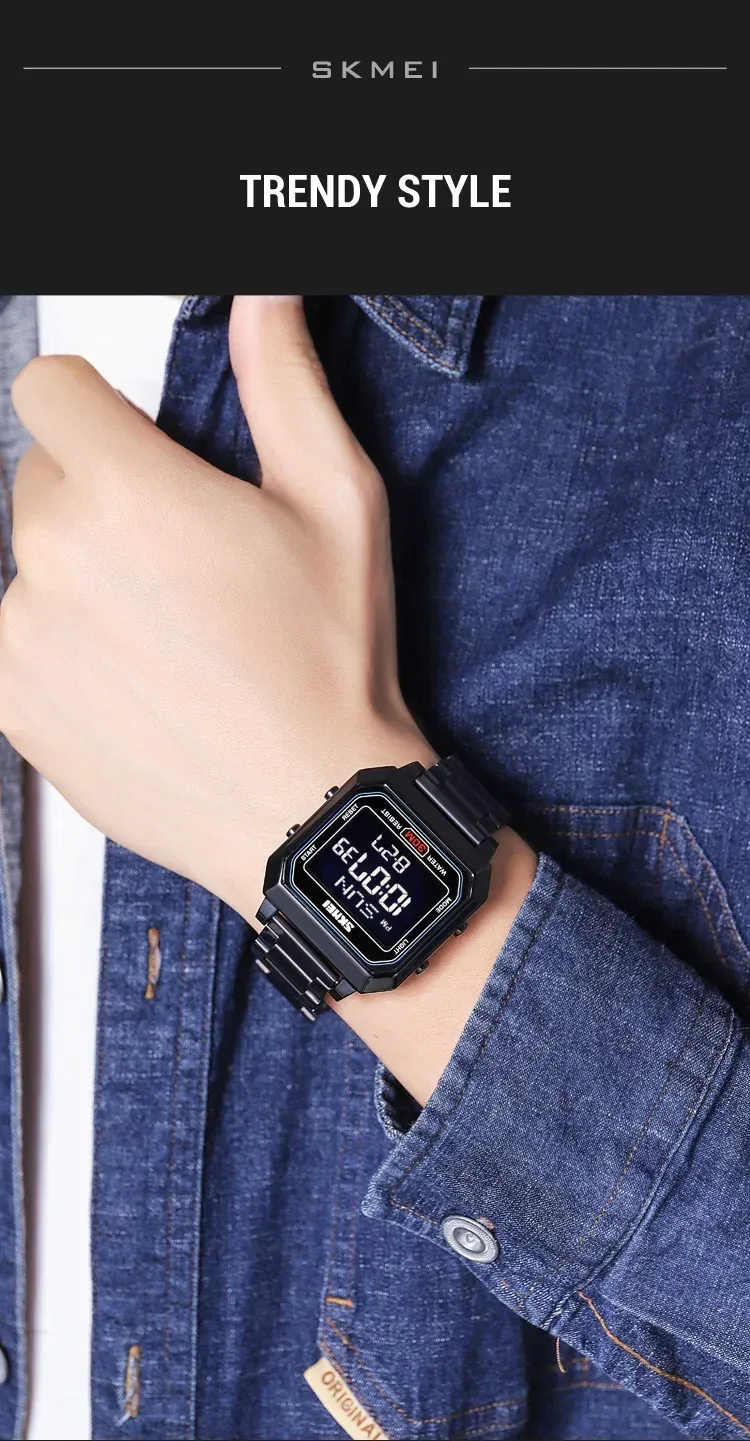 SKMEI 2149 Electronic Watch for Men Square Steel Student Sports Waterproof Back Light Digital Wristwatches Mens Reloj Hombre