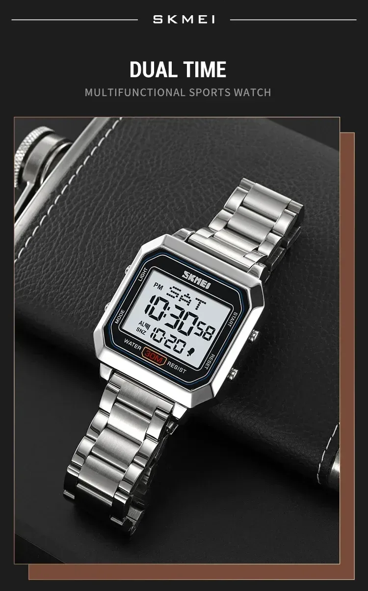 SKMEI 2149 Electronic Watch for Men Square Steel Student Sports Waterproof Back Light Digital Wristwatches Mens Reloj Hombre