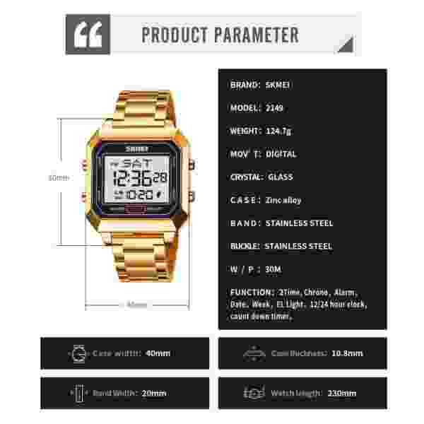 SKMEI 2149 Electronic Watch for Men Square Steel - Image 6