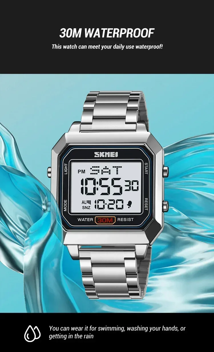 SKMEI 2149 Electronic Watch for Men Square Steel Student Sports Waterproof Back Light Digital Wristwatches Mens Reloj Hombre