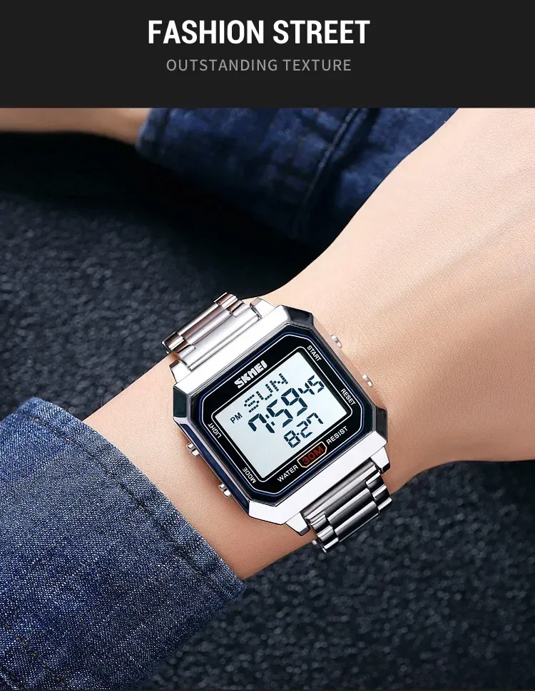SKMEI 2149 Electronic Watch for Men Square Steel Student Sports Waterproof Back Light Digital Wristwatches Mens Reloj Hombre
