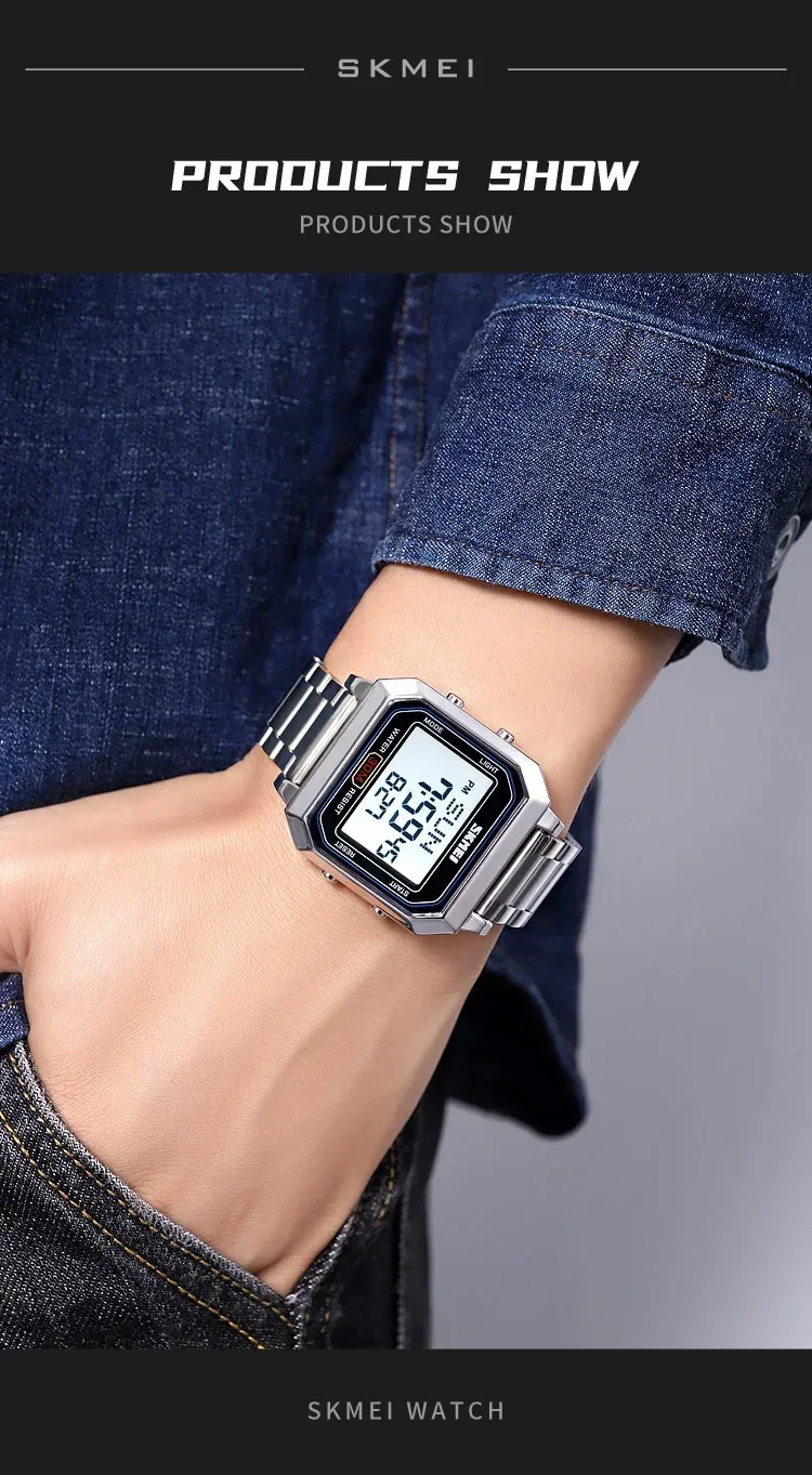 SKMEI 2149 Electronic Watch for Men Square Steel Student Sports Waterproof Back Light Digital Wristwatches Mens Reloj Hombre