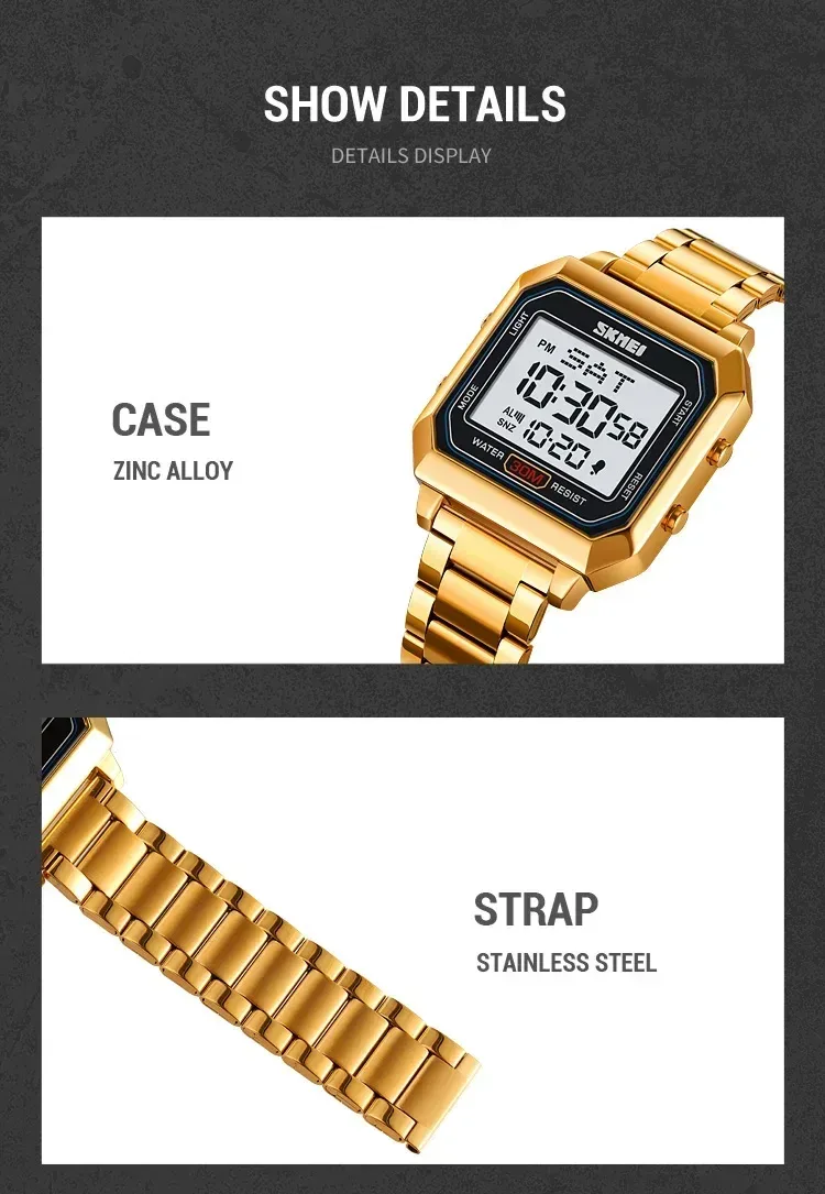 SKMEI 2149 Electronic Watch for Men Square Steel Student Sports Waterproof Back Light Digital Wristwatches Mens Reloj Hombre