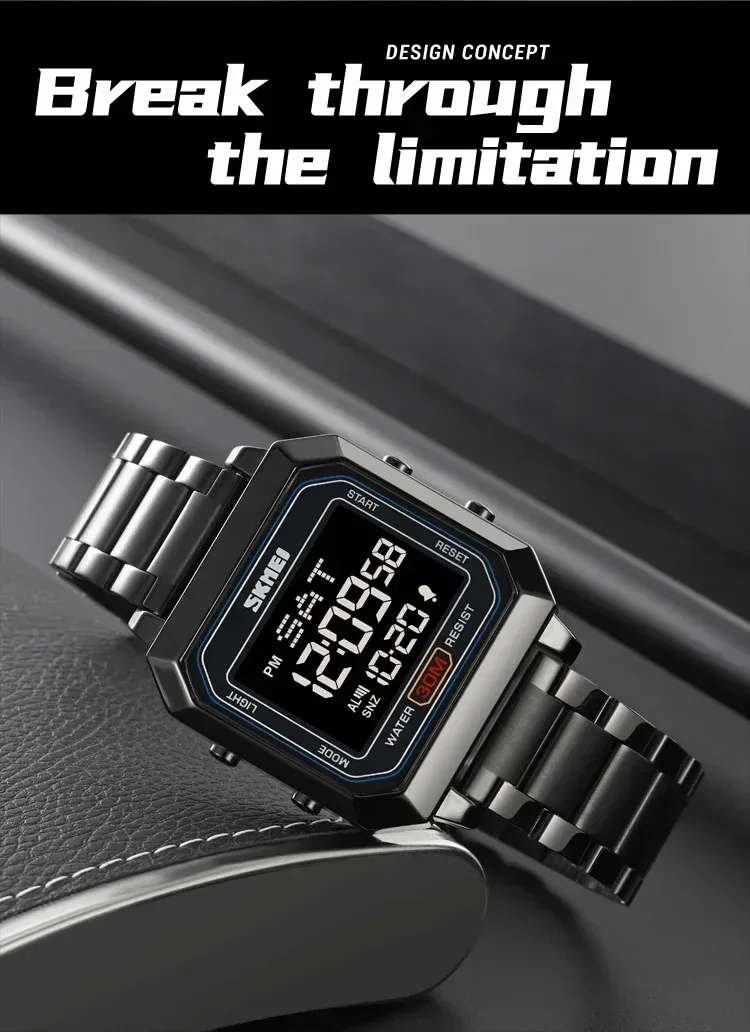 SKMEI 2149 Electronic Watch for Men Square Steel Student Sports Waterproof Back Light Digital Wristwatches Mens Reloj Hombre