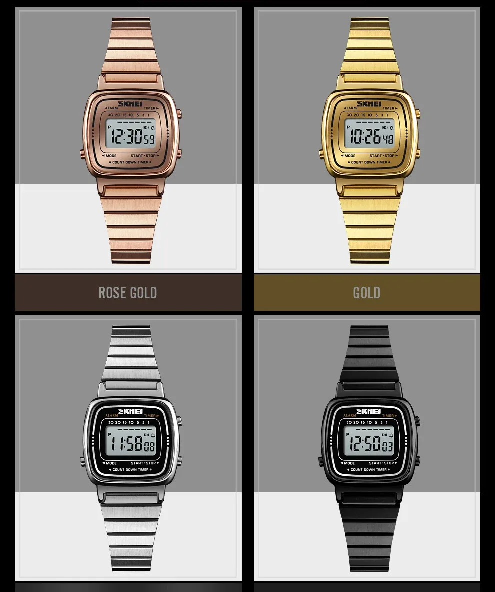 SKMEI 1252 Sport Watch Women 3Bar Waterproof Ladies Alarm Clock Digital Watch