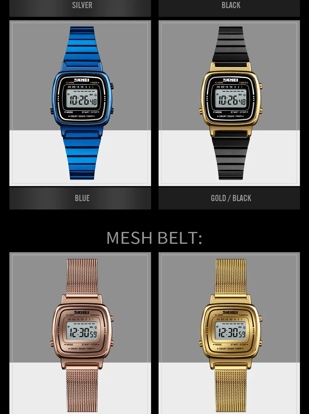 SKMEI 1252 Sport Watch Women 3Bar Waterproof Ladies Alarm Clock Digital Watch