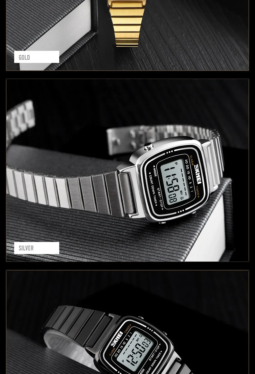 SKMEI 1252 Sport Watch Women 3Bar Waterproof Ladies Alarm Clock Digital Watch