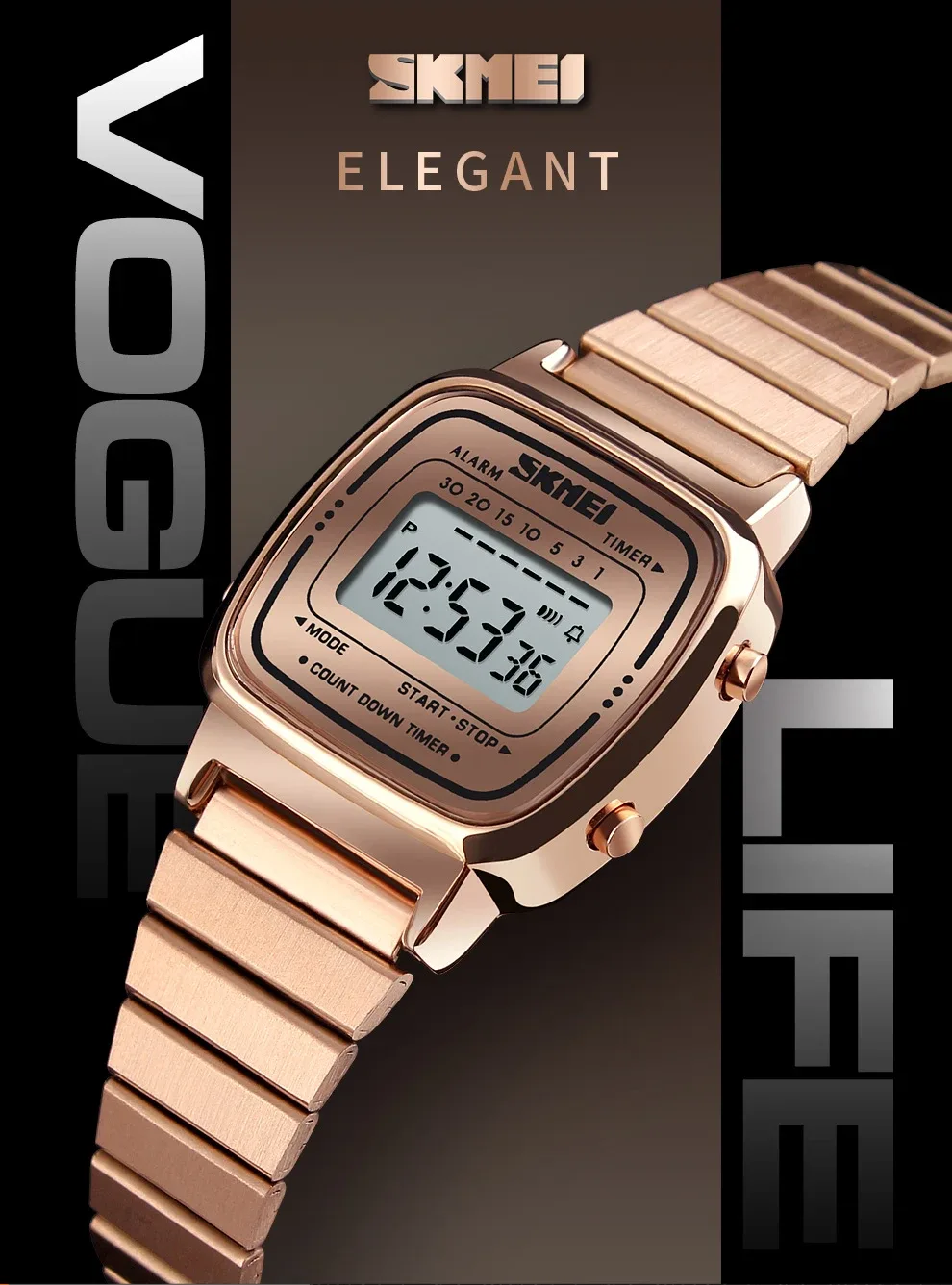 SKMEI 1252 Sport Watch Women 3Bar Waterproof Ladies Alarm Clock Digital Watch
