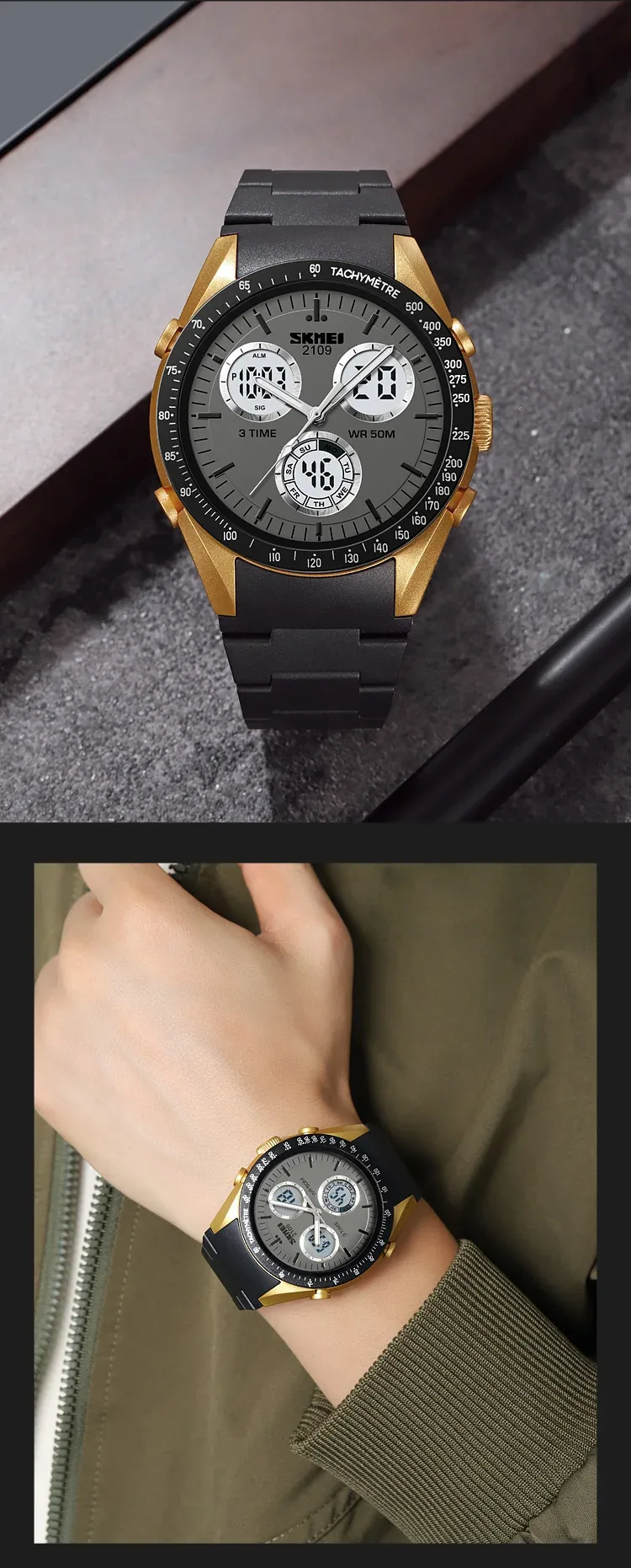 SKMEI 2109 Sport Watches Mens Multifunctional Time Military Camouflage Countdown Digital Men Wristwatch Waterproof Chrono Clock