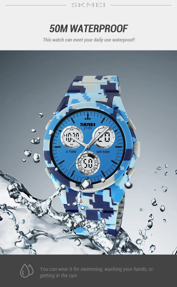 SKMEI 2109 Sport Watches Mens Multifunctional Time Military Camouflage Countdown Digital Men Wristwatch Waterproof Chrono Clock