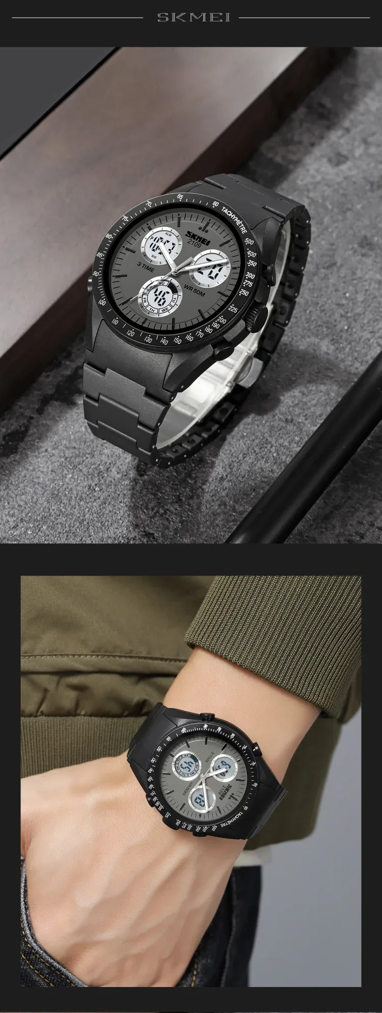 SKMEI 2109 Sport Watches Mens Multifunctional Time Military Camouflage Countdown Digital Men Wristwatch Waterproof Chrono Clock