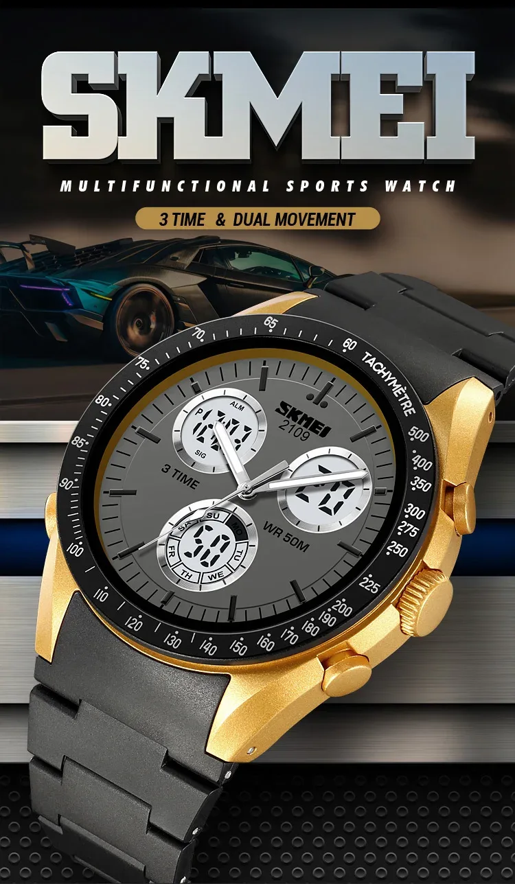 SKMEI 2109 Sport Watches Mens Multifunctional Time Military Camouflage Countdown Digital Men Wristwatch Waterproof Chrono Clock