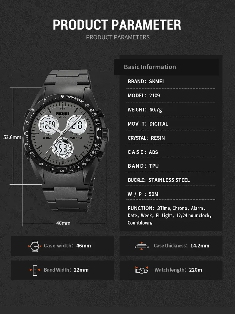 SKMEI 2109 Sport Watches Mens Multifunctional Time Military Camouflage Countdown Digital Men Wristwatch Waterproof Chrono Clock