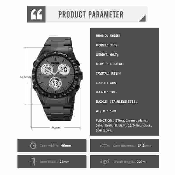 SKMEI 2109 Sport Watch Mens Multifunctional Time Military Camouflage Countdown Digital Men Wristwatch - Image 6
