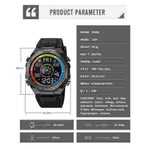 SKMEI 2209 Sports Electronic Watch Mens Outdoor Military Waterproof Countdown LED - Image 6