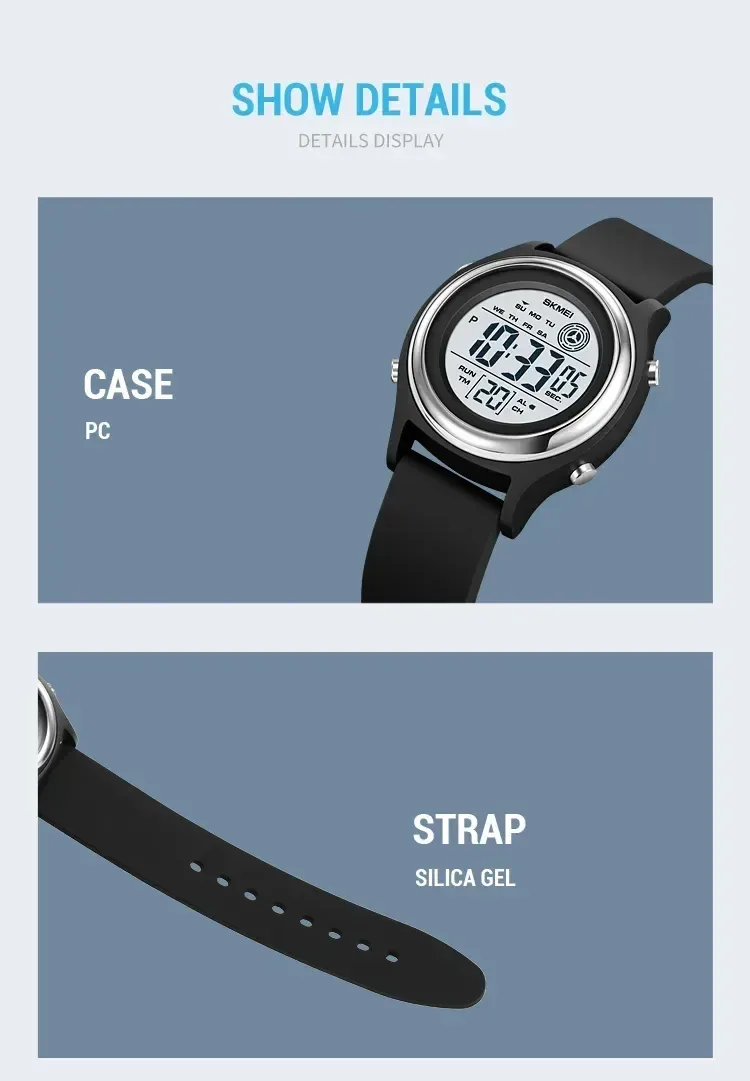 SKMEI 2094 Luxury Digital Womens Wristwatches Stopwatch Lady Back Light Waterproof Shockproof Countdown Watches for Women 1721