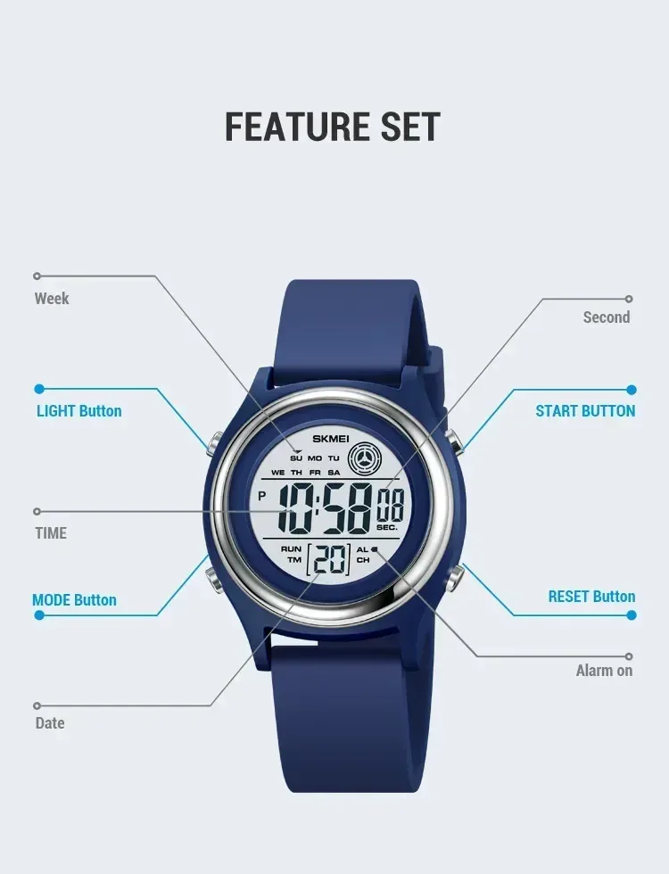 SKMEI 2094 Luxury Digital Womens Wristwatches Stopwatch Lady Back Light Waterproof Shockproof Countdown Watches for Women 1721