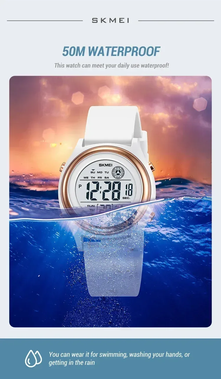 SKMEI 2094 Luxury Digital Womens Wristwatches Stopwatch Lady Back Light Waterproof Shockproof Countdown Watches for Women 1721