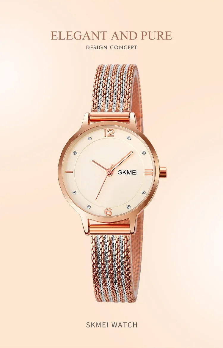 SKMEI Luxury Japan Quartz Movement Sports Wristwatches Ladies Waterproof Steel Bracelet Watch Women Girl 1874 Relogio Feminino