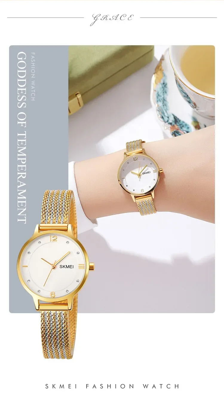 SKMEI Luxury Japan Quartz Movement Sports Wristwatches Ladies Waterproof Steel Bracelet Watch Women Girl 1874 Relogio Feminino