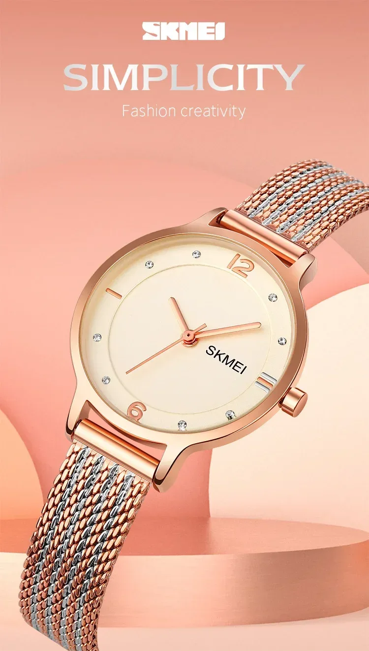 SKMEI Luxury Japan Quartz Movement Sports Wristwatches Ladies Waterproof Steel Bracelet Watch Women Girl 1874 Relogio Feminino