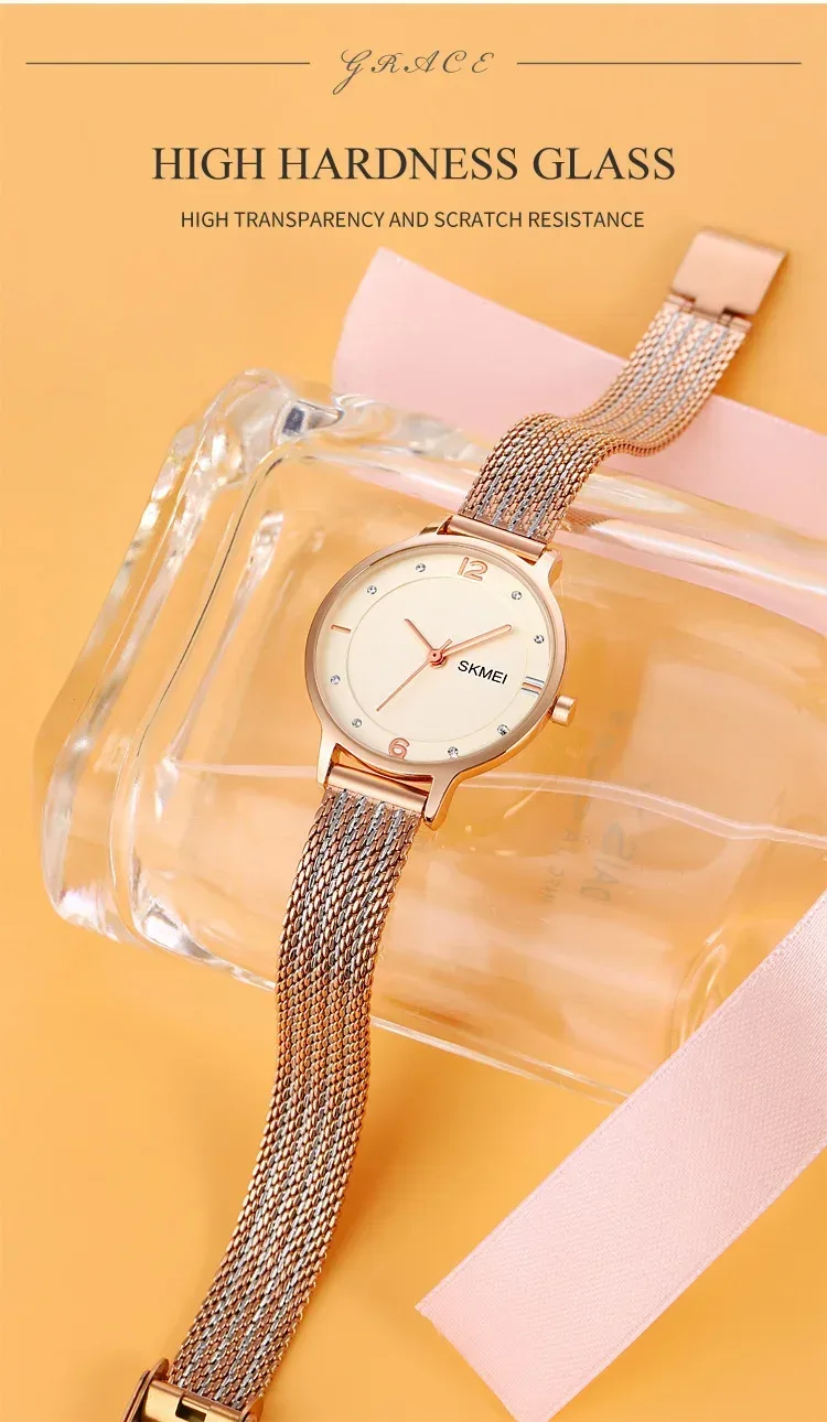 SKMEI Luxury Japan Quartz Movement Sports Wristwatches Ladies Waterproof Steel Bracelet Watch Women Girl 1874 Relogio Feminino