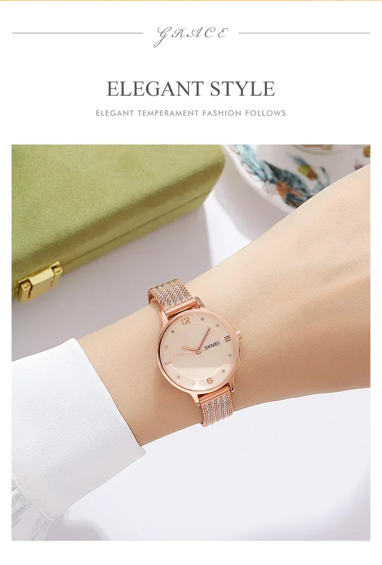 SKMEI Luxury Japan Quartz Movement Sports Wristwatches Ladies Waterproof Steel Bracelet Watch Women Girl 1874 Relogio Feminino