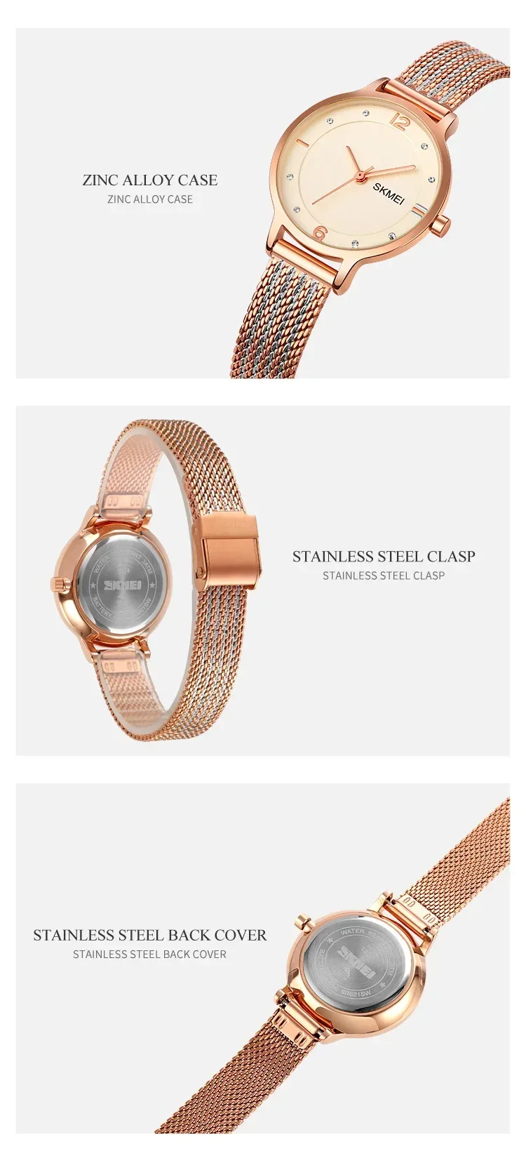 SKMEI Luxury Japan Quartz Movement Sports Wristwatches Ladies Waterproof Steel Bracelet Watch Women Girl 1874 Relogio Feminino
