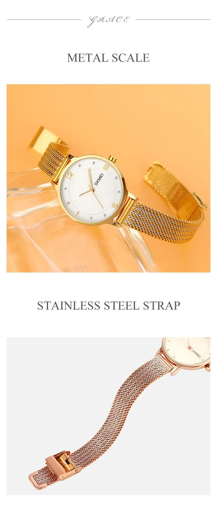 SKMEI Luxury Japan Quartz Movement Sports Wristwatches Ladies Waterproof Steel Bracelet Watch Women Girl 1874 Relogio Feminino