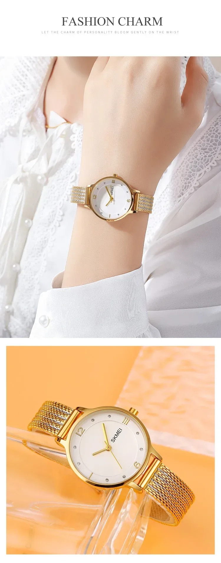 SKMEI Luxury Japan Quartz Movement Sports Wristwatches Ladies Waterproof Steel Bracelet Watch Women Girl 1874 Relogio Feminino