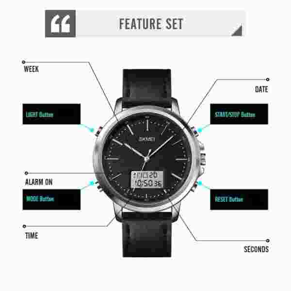 SKMEI 1652 Luxury Quartz Watch for Men Sports Waterproof Leather - Image 4