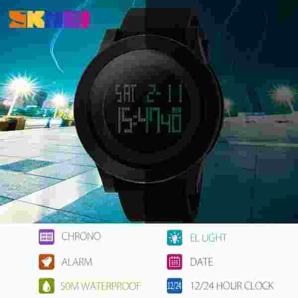 SKMEI 1142 Luxury Sports Wristwatch Mens Silicone Waterproof LED Display Military Digital Watch - Image 4