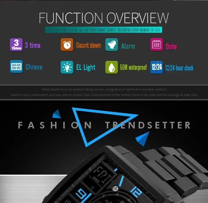 SKMEI Luxury Digital Watch for Men Countdown Date Sports Waterproof Electronic Wristwatches Mens Clock Relogio Masculino 1274
