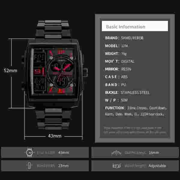 SKMEI 1274 Luxury Digital Watch for Men Countdown Date Sports Waterproof Electronic - Image 5