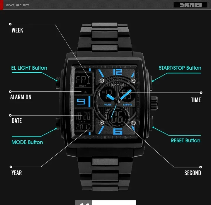 SKMEI Luxury Digital Watch for Men Countdown Date Sports Waterproof Electronic Wristwatches Mens Clock Relogio Masculino 1274