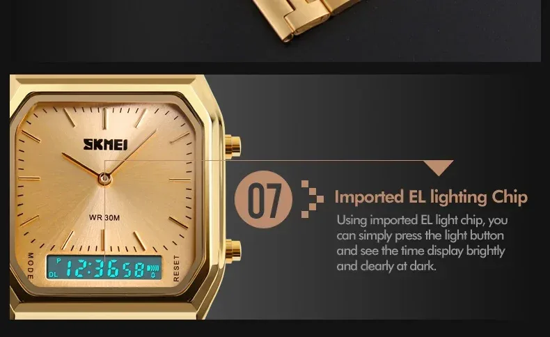 SKMEI Digital Quartz Watch for Men Sports Chronograph Waterproof Stainless Steel Shockproof Mens Wristwatches 1220 Reloj Hombre