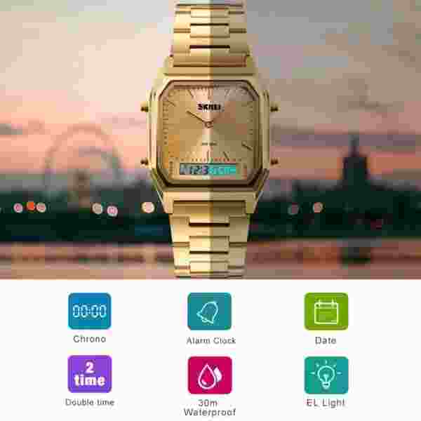 SKMEI 1220 Digital Quartz Watch for Men Sports Chronograph Waterproof Stainless Steel - Image 6