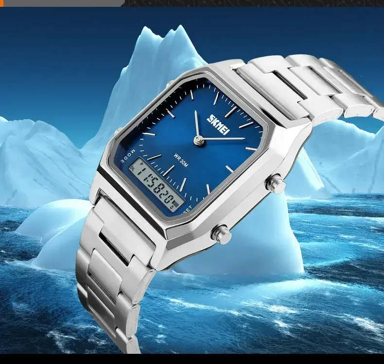 SKMEI Digital Quartz Watch for Men Sports Chronograph Waterproof Stainless Steel Shockproof Mens Wristwatches 1220 Reloj Hombre