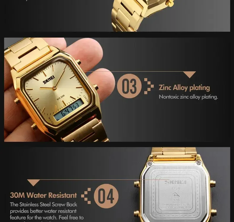SKMEI Digital Quartz Watch for Men Sports Chronograph Waterproof Stainless Steel Shockproof Mens Wristwatches 1220 Reloj Hombre